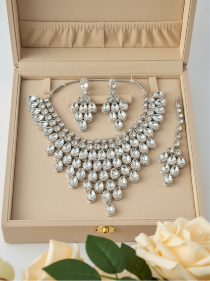 Royal White Pear-Cut Polki Kundan Bridal Jewellery Set
