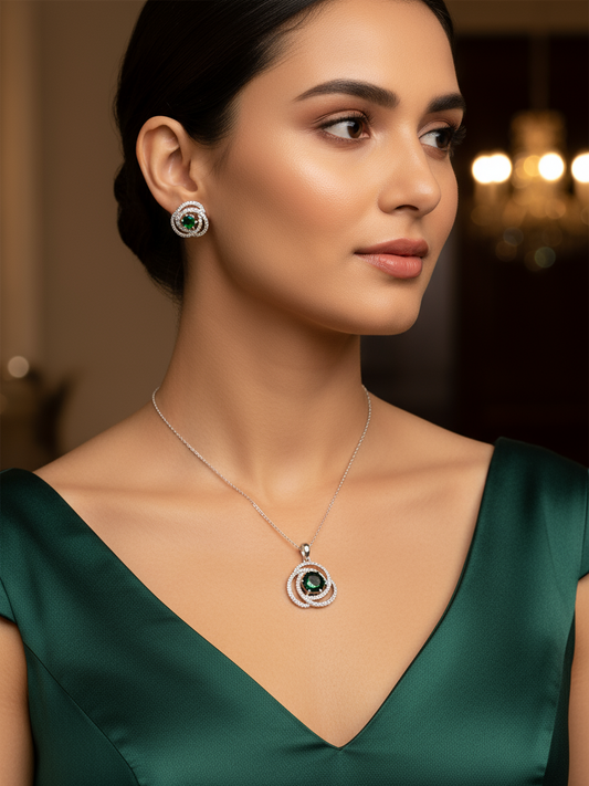 Emerald Orbit Crystal Necklace Set