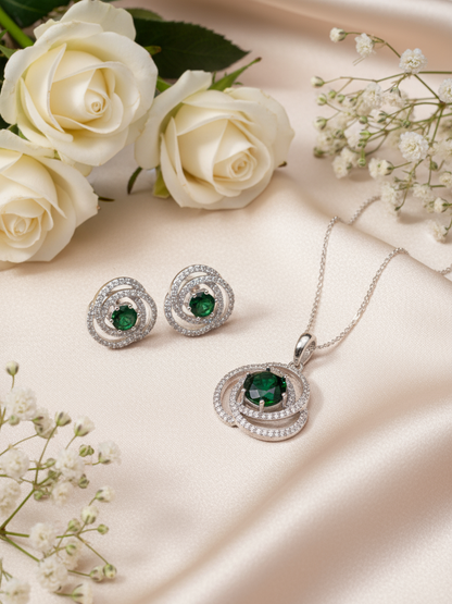 Emerald Orbit Crystal Necklace Set