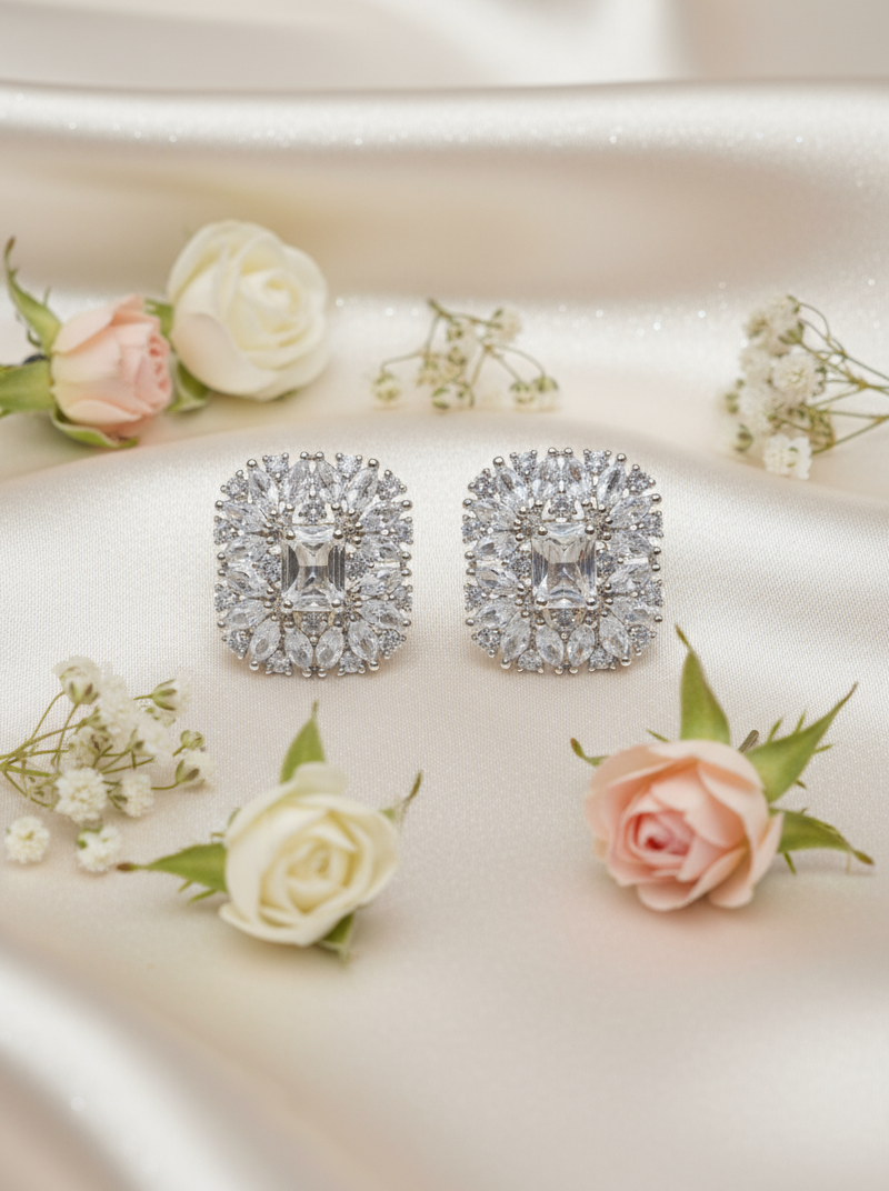 Crystal Burst Square Stud Earrings