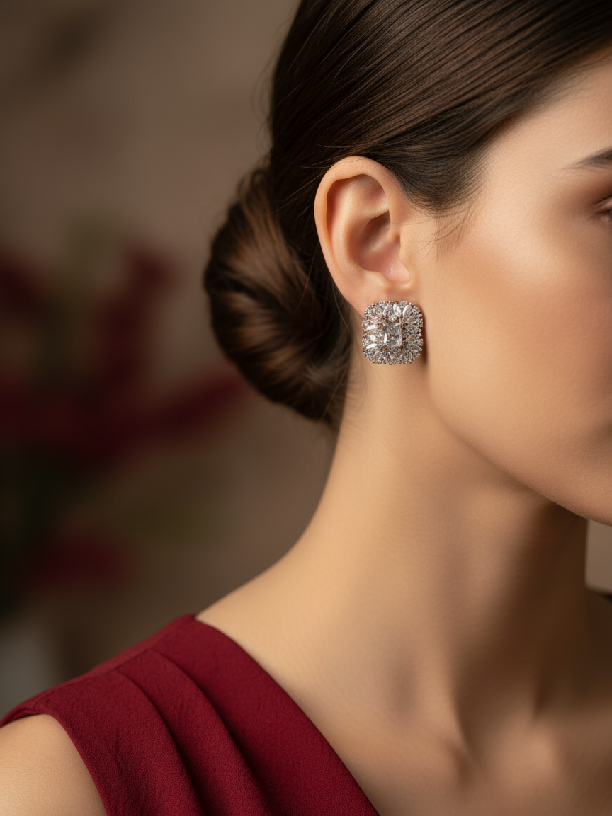 Crystal Burst Square Stud Earrings