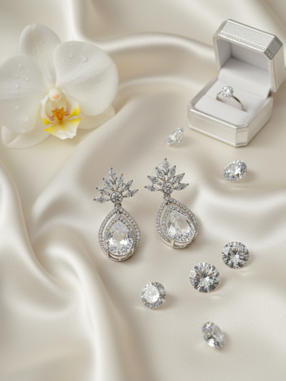 Crystal Floral Teardrop Earrings