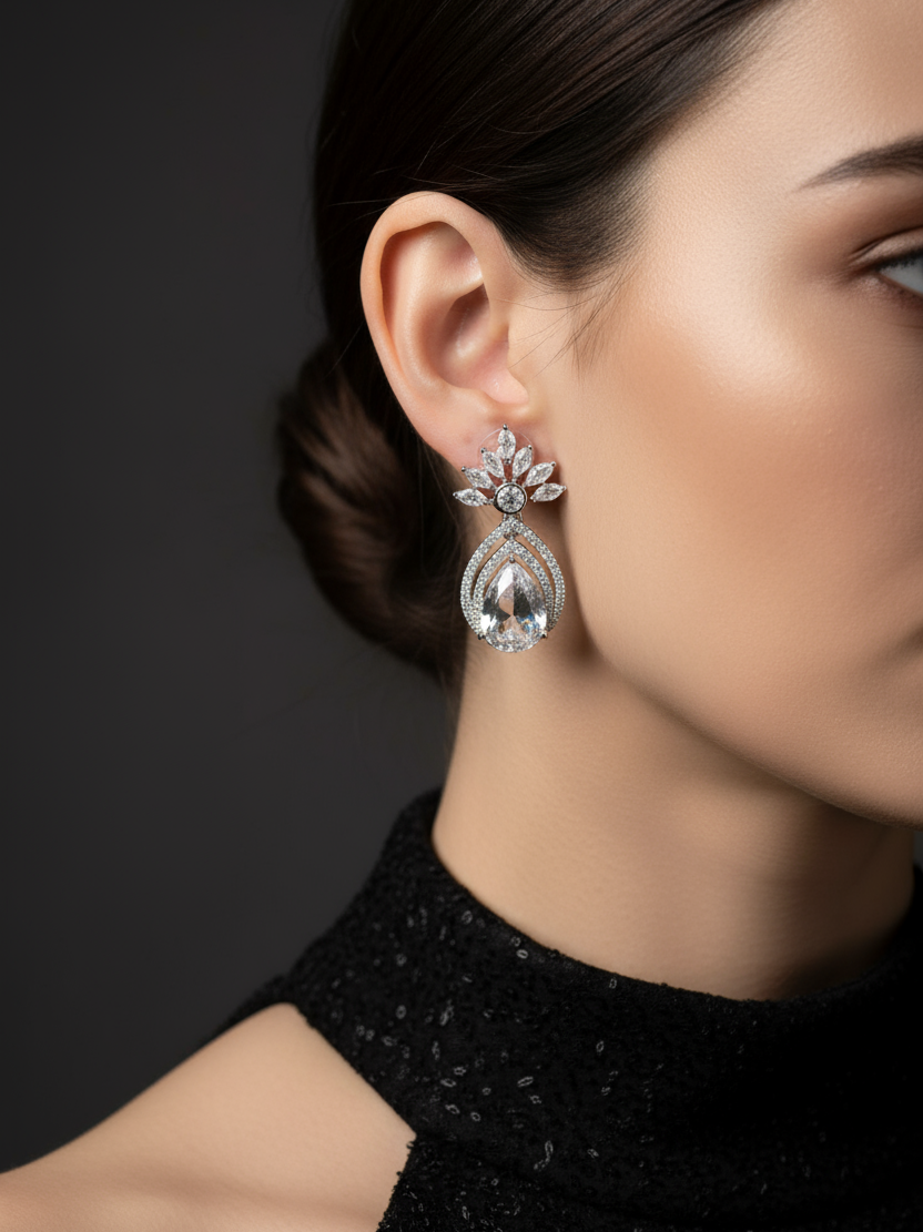 Crystal Floral Teardrop Earrings