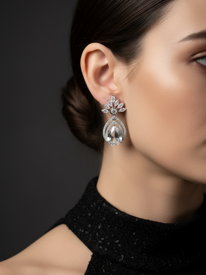 Crystal Floral Teardrop Earrings