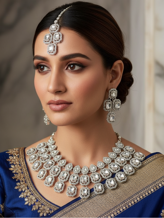 Royal Square-Cut Kundan Necklace Set