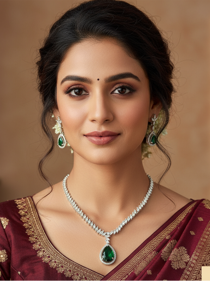 Emerald Elegance Teardrop Necklace and Earring Set