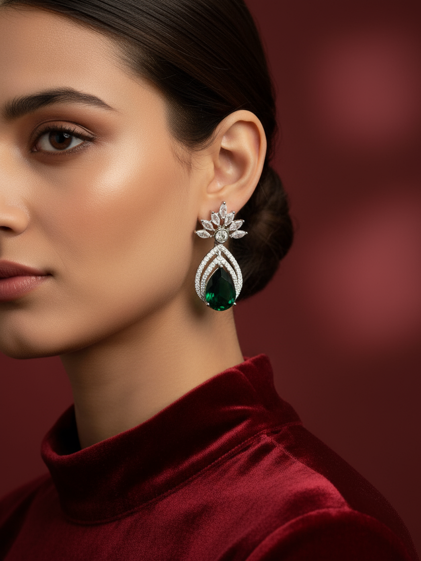 Emerald Teardrop Halo Earrings