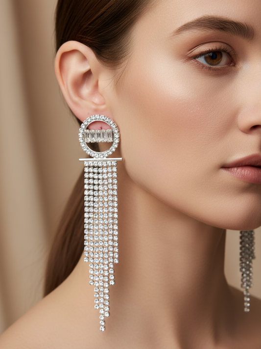 Radiant Cascade American Diamond Tassel Earrings