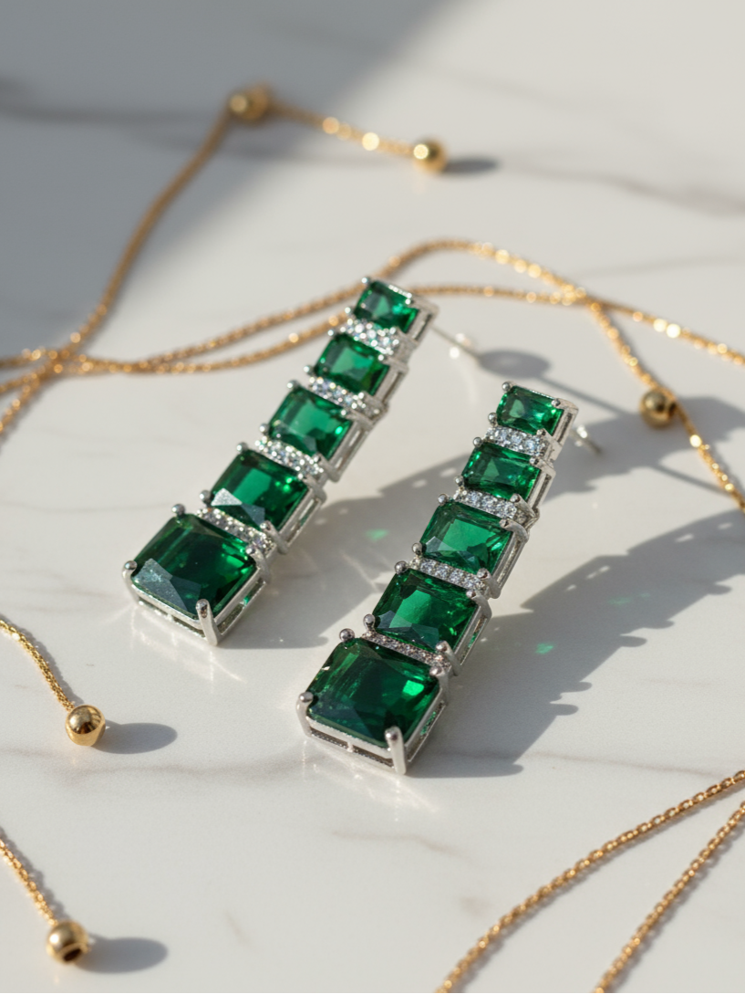 Majestic Emerald Cascade Earrings