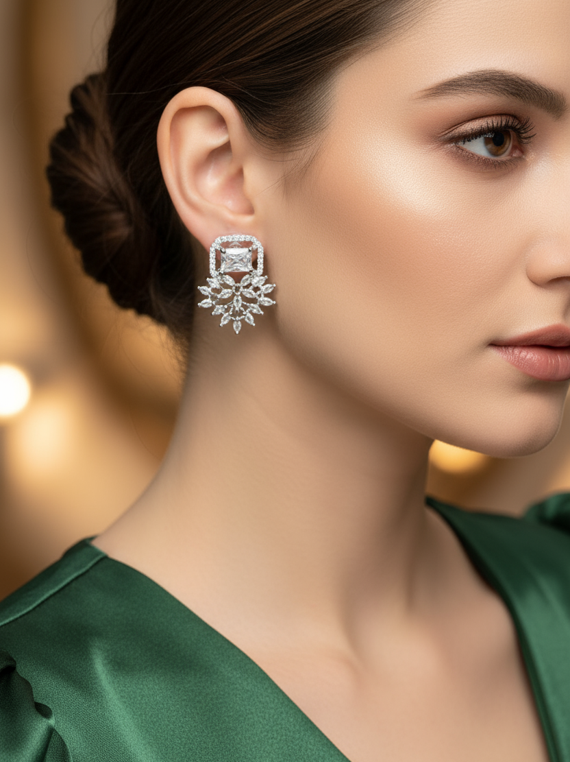 Crystal Floral Statement Earrings