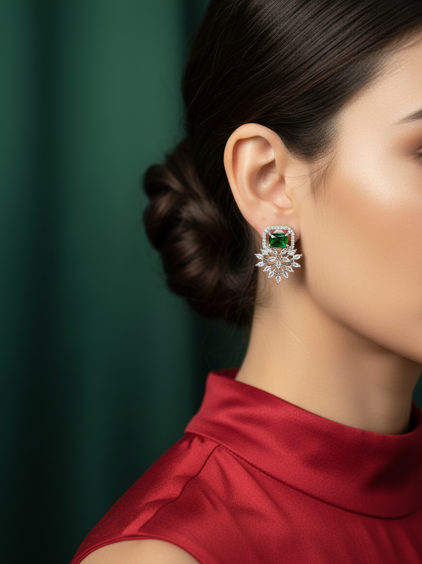 Emerald Floral Statement Earrings
