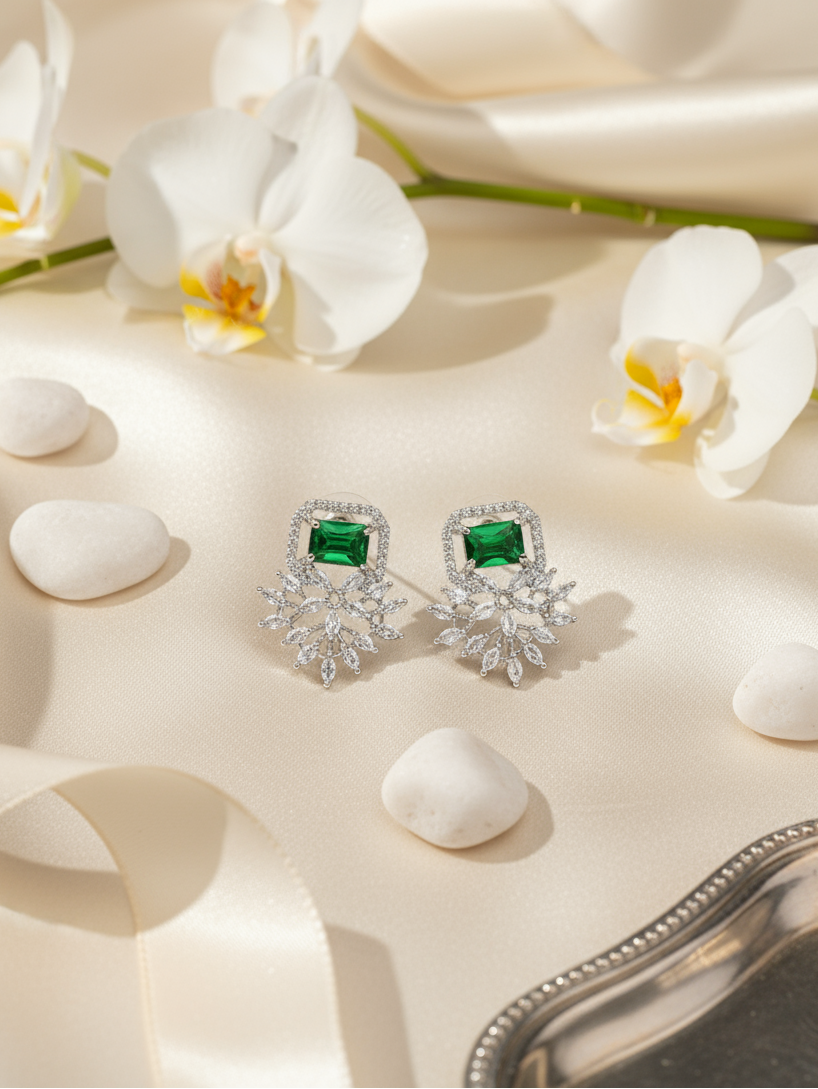 Emerald Floral Statement Earrings