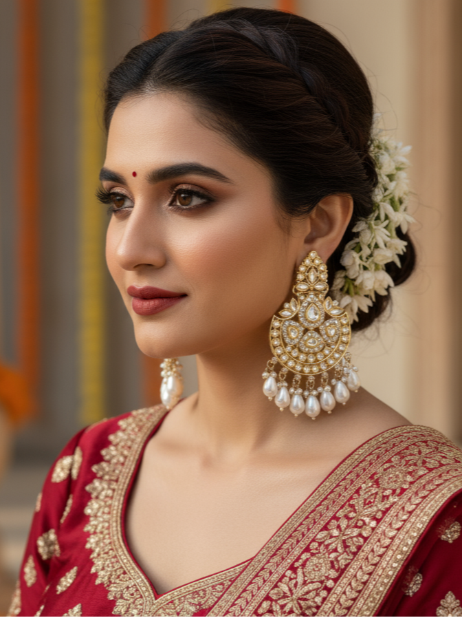 Royal Kundan Long Earrings with Pearl Drops