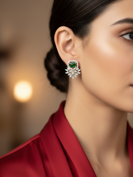 Emerald Floral Statement Earrings