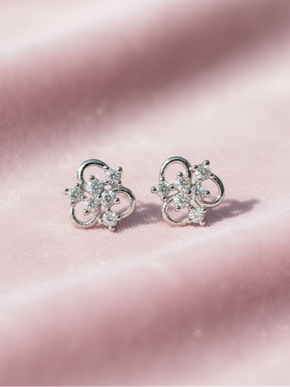 Elegant Floral Diamond Stud Earrings