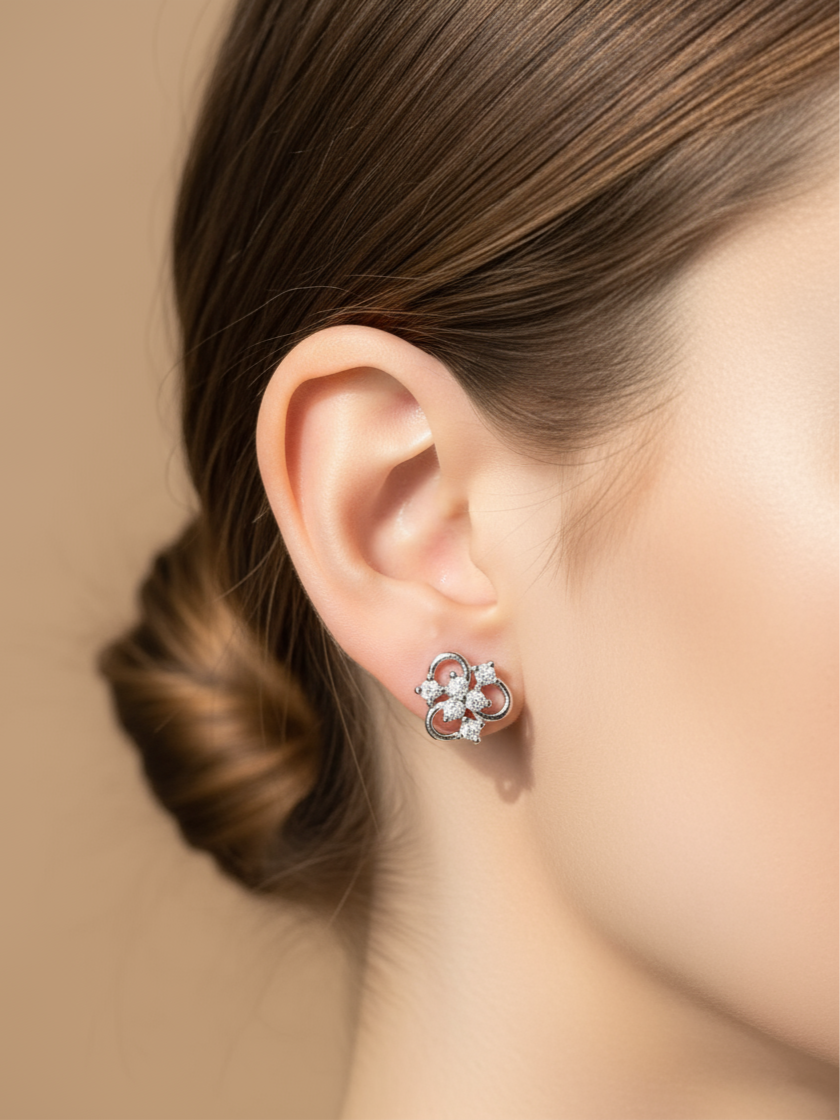 Elegant Floral Diamond Stud Earrings