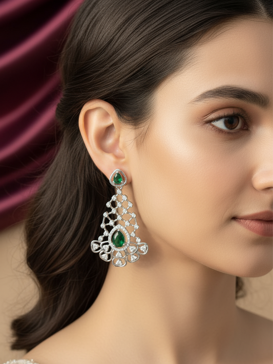Emerald Elegance Chandelier Earrings (Green)