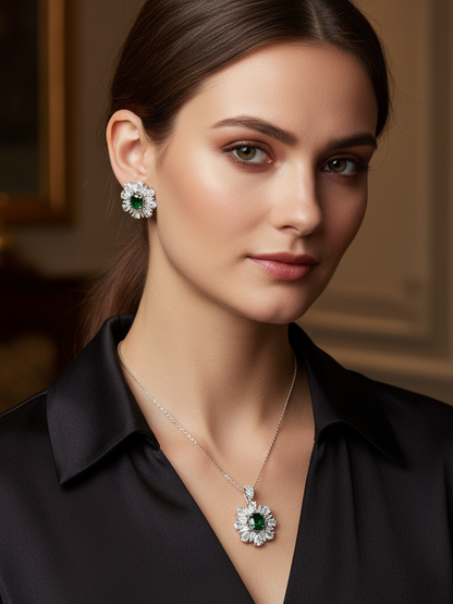Emerald Radiance Floral Pendant Set