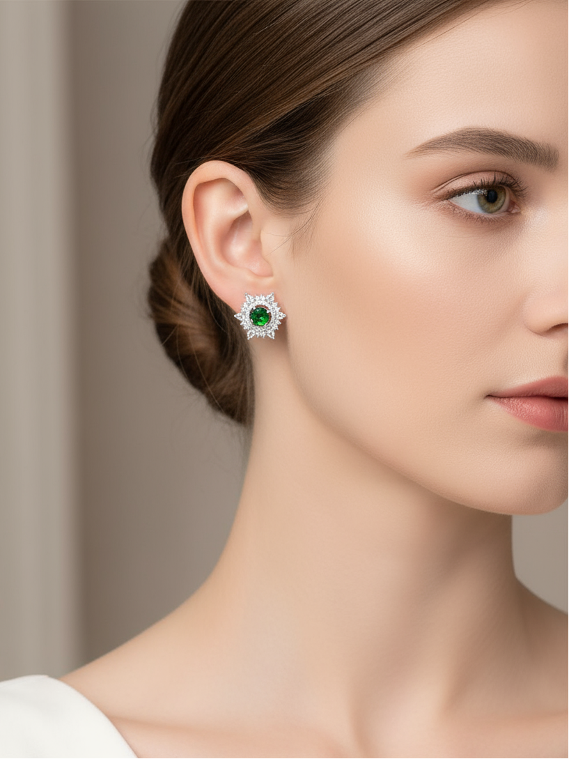 Emerald Star Starburst Stud Earrings