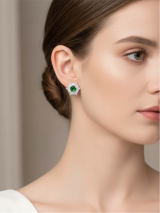Emerald Star Starburst Stud Earrings
