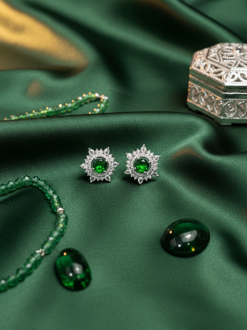Emerald Star Starburst Stud Earrings