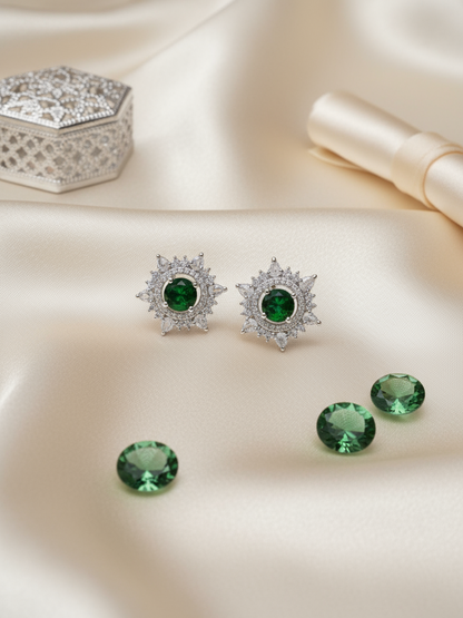 Emerald Star Starburst Stud Earrings