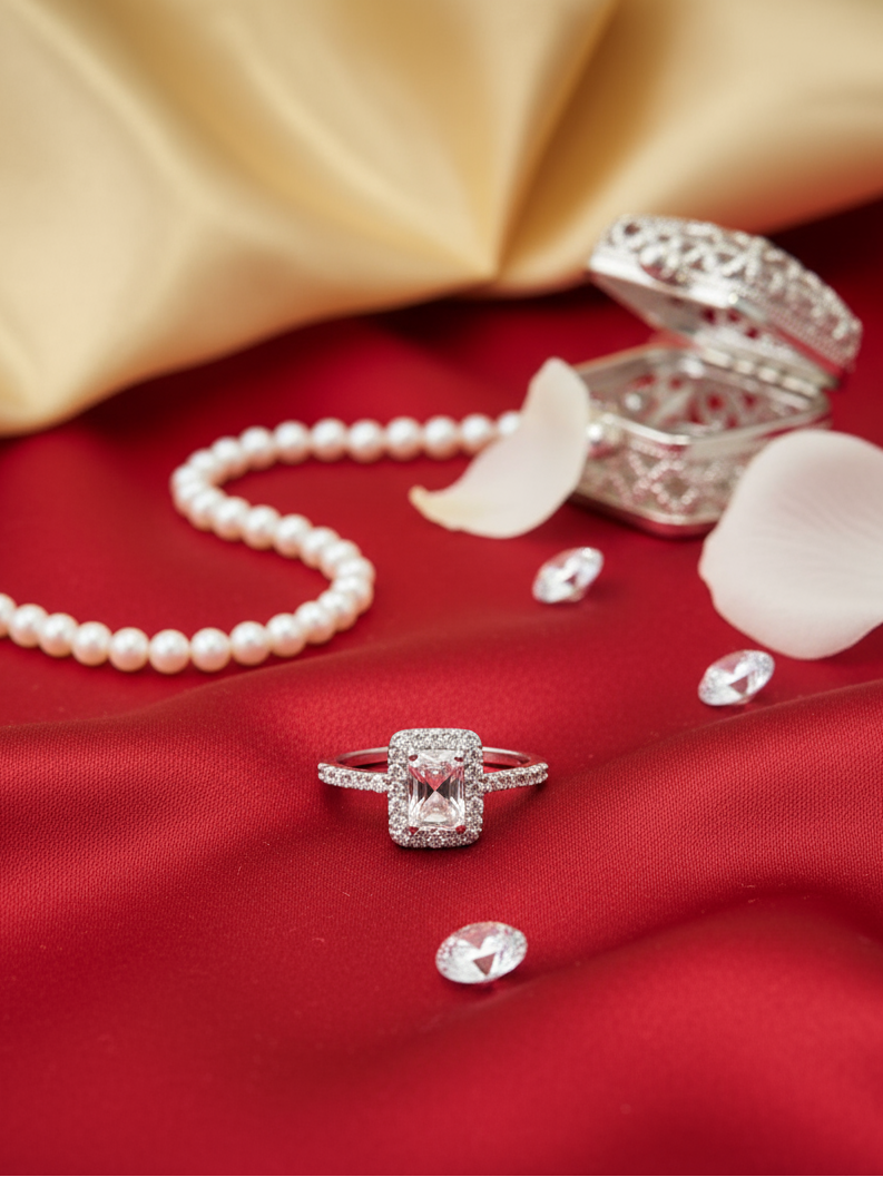 Crystal Halo Engagement Ring