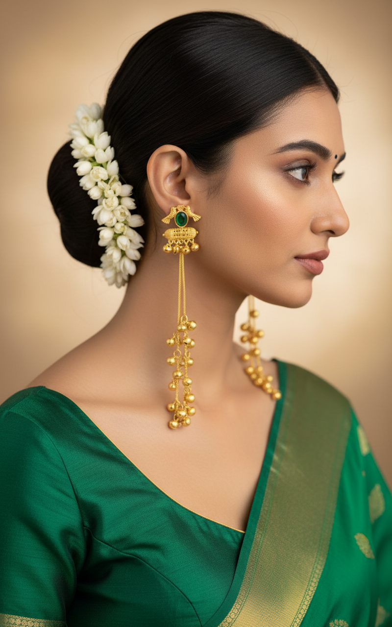 Ruby Blossom Ghungroo Cascade Earrings with Chain Dangles