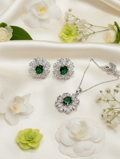 Emerald Radiance Floral Pendant Set