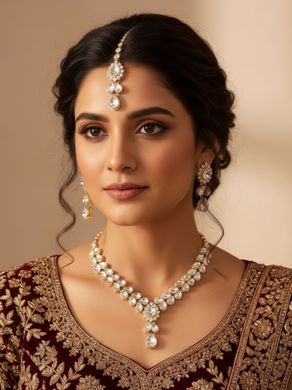 Royal White Polki Kundan Bridal Jewellery Set