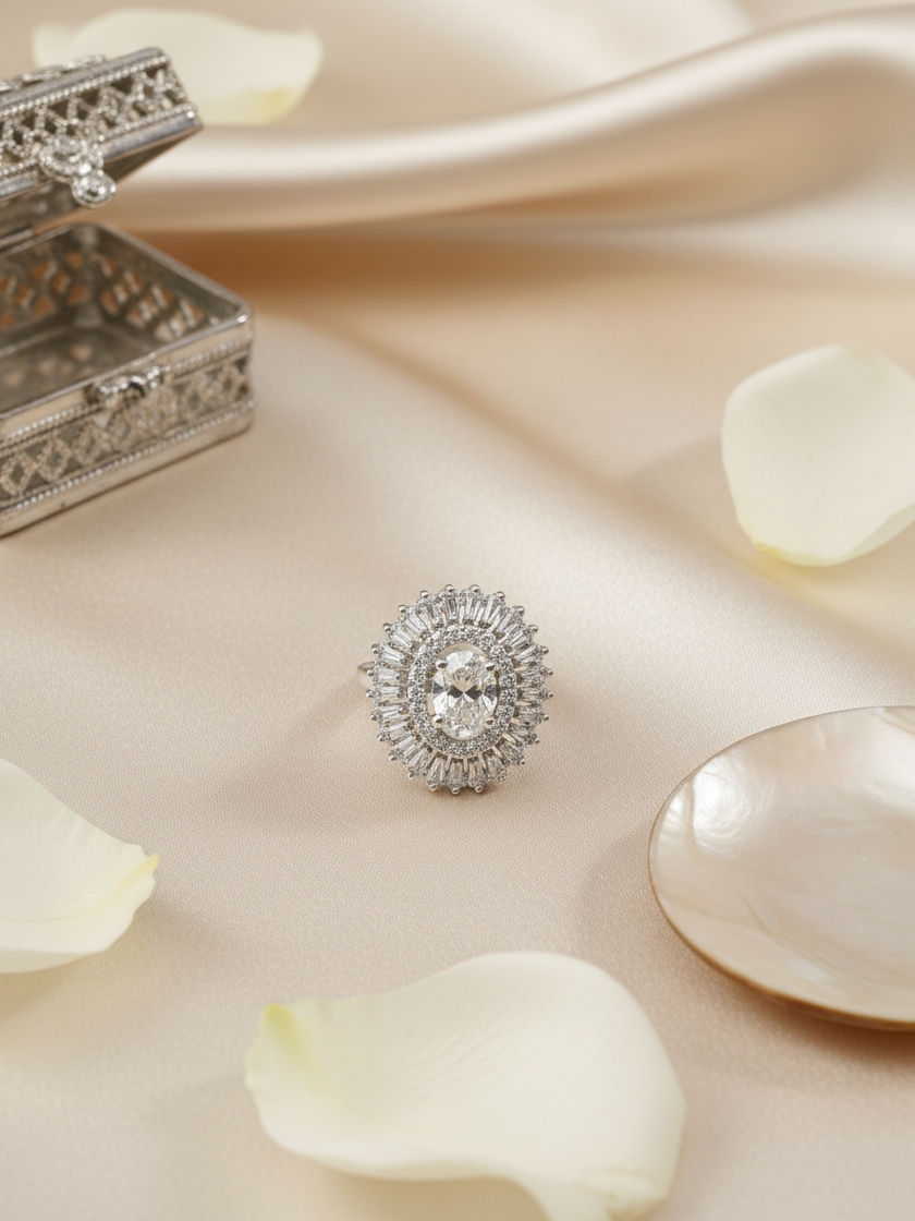 Baguette Sunburst Cocktail Ring