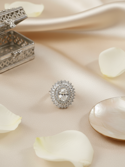 Baguette Sunburst Cocktail Ring
