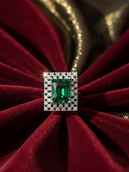Emerald Radiance Square Halo Adjustable Ring