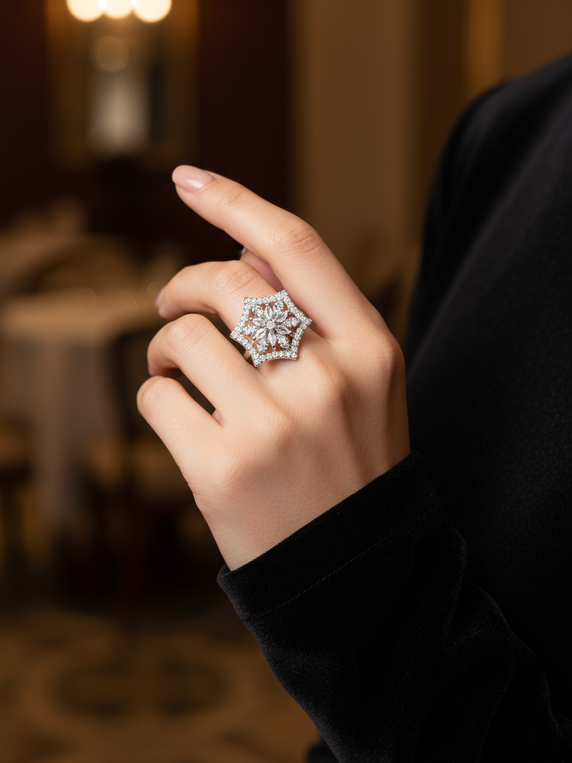 Snowflake Star Cocktail Ring