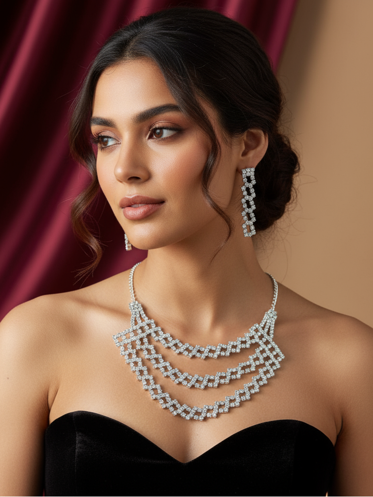 Radiant Cascade Diamond Necklace & Earrings Set