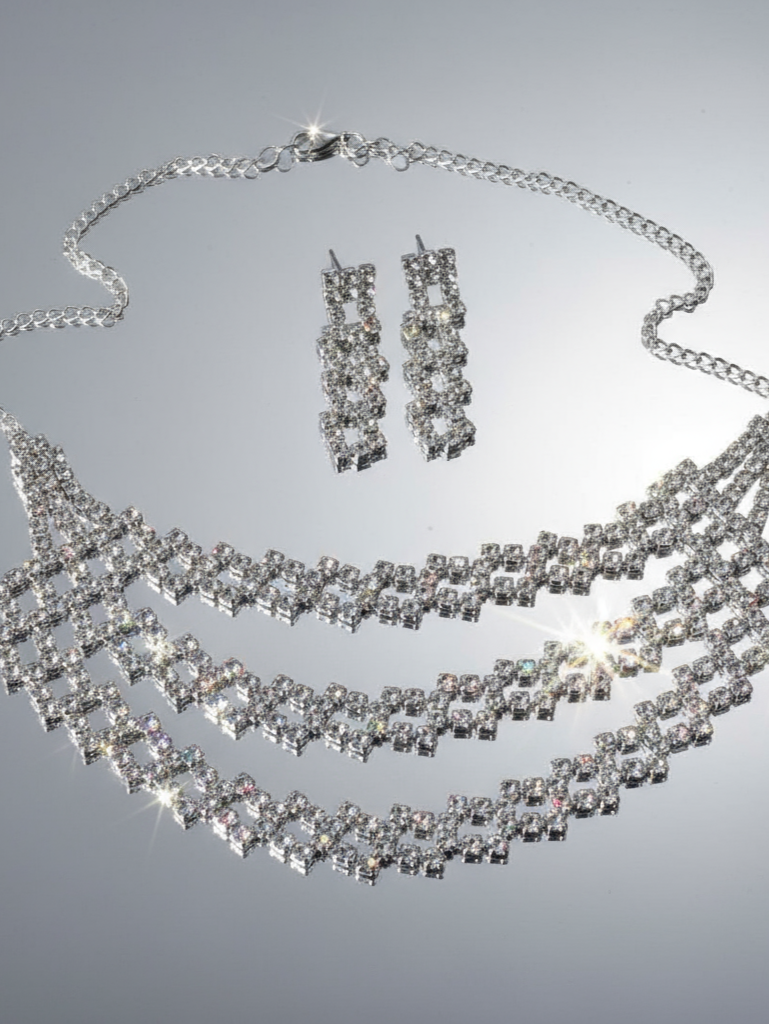 Radiant Cascade Diamond Necklace & Earrings Set
