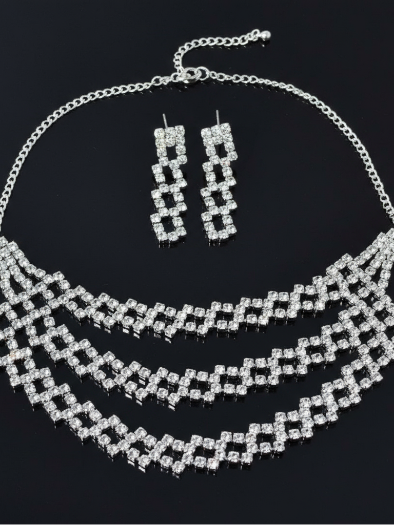 Radiant Cascade Diamond Necklace & Earrings Set