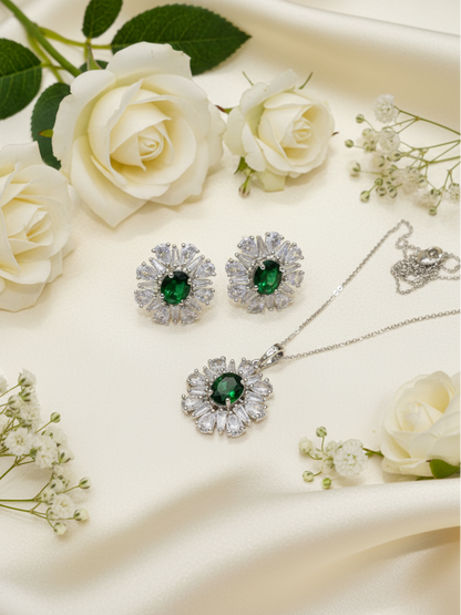 Emerald Radiance Floral Pendant Set