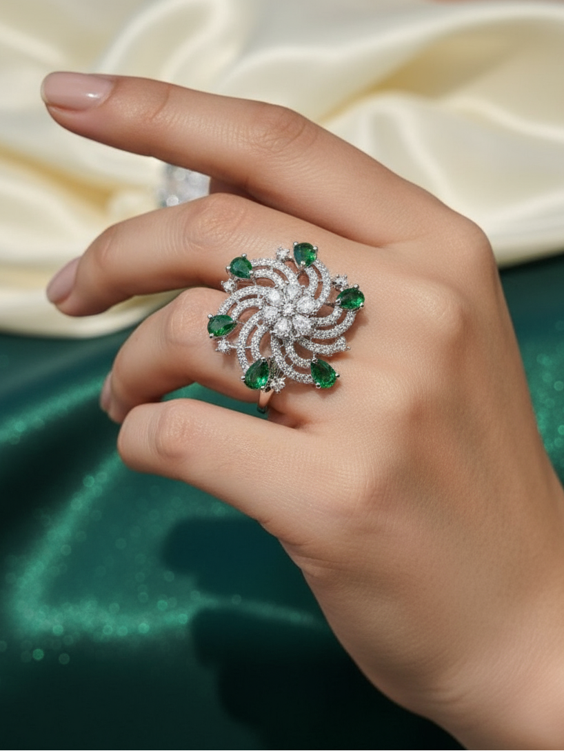 Emerald Bloom Statement Ring