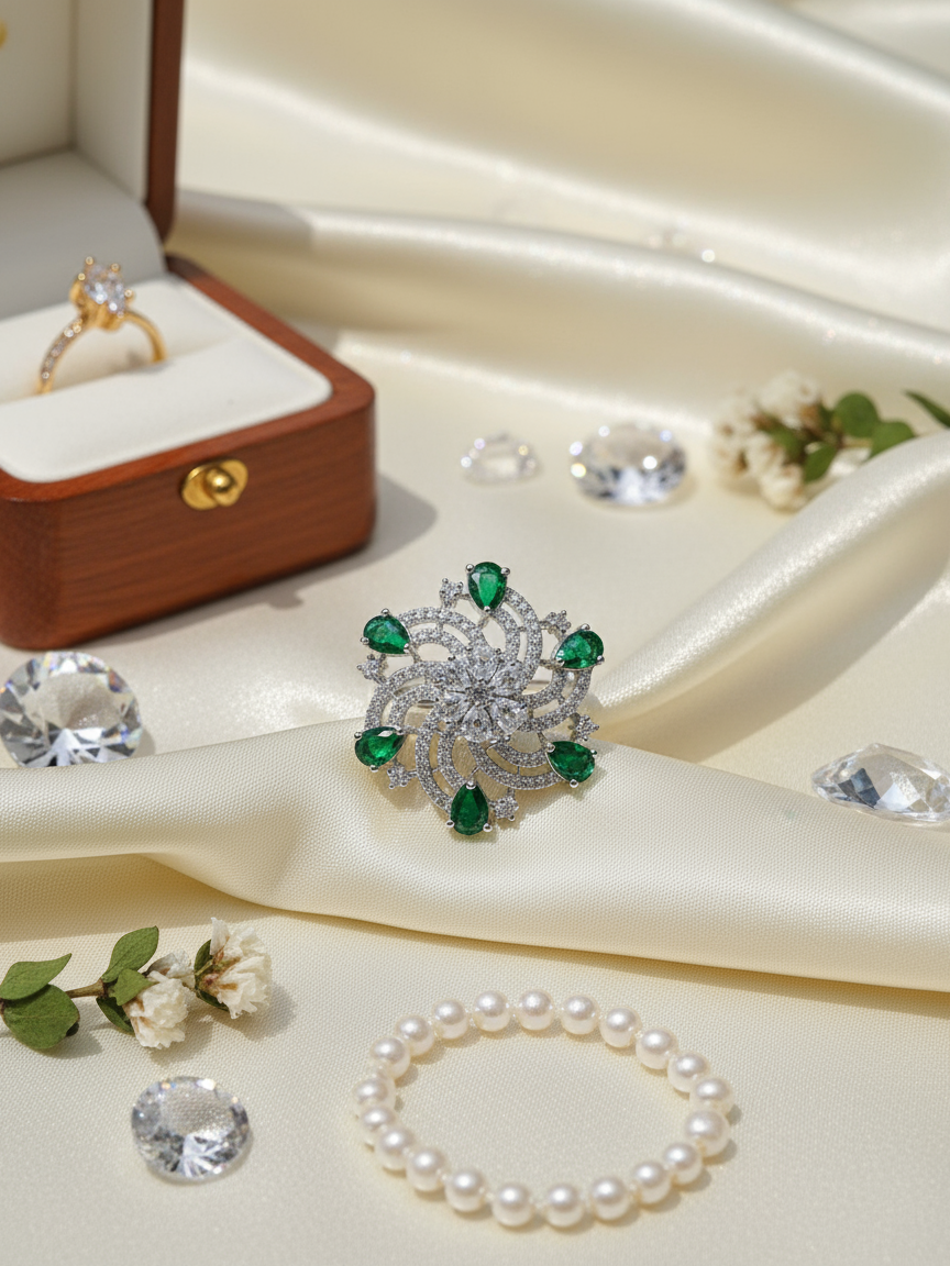 Emerald Bloom Statement Ring
