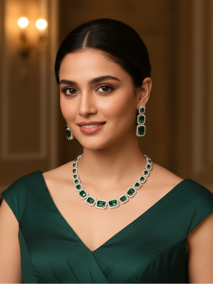 Emerald Green & White Cubic Zirconia Premium Jewellery Set