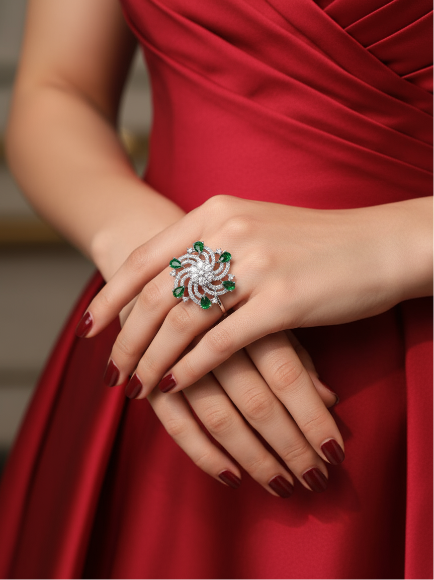 Emerald Bloom Statement Ring