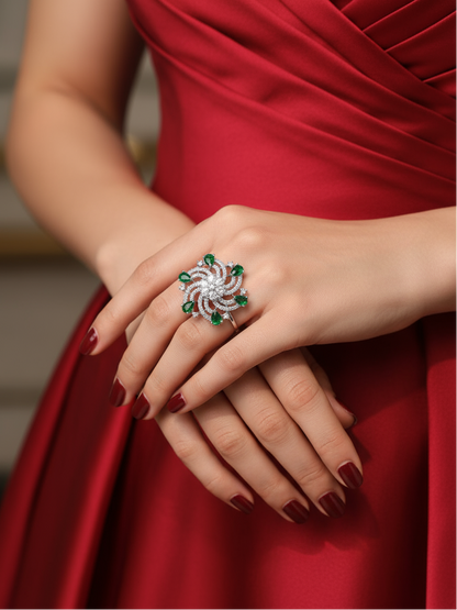 Emerald Bloom Statement Ring