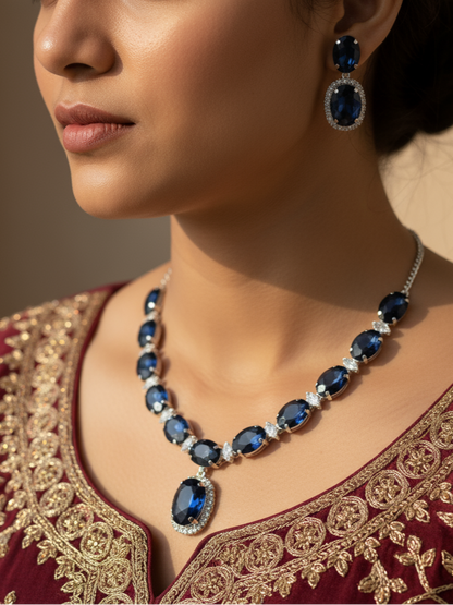 Royal Midnight Sapphire Necklace and Earring Set