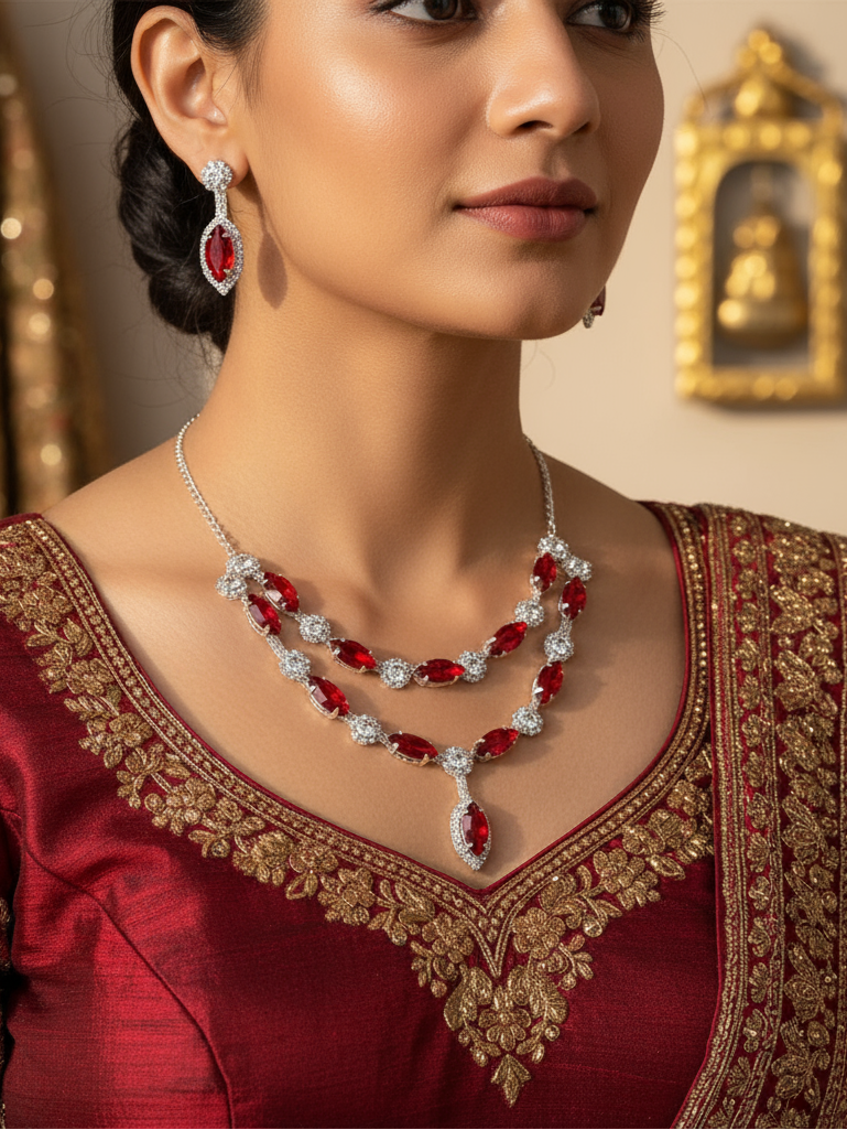 Crimson Radiance Necklace and Earring Set