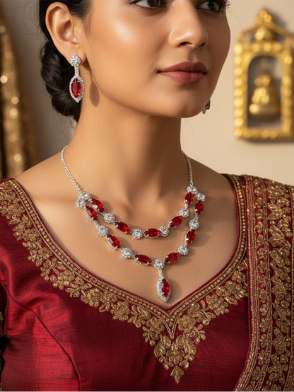 Crimson Radiance Necklace and Earring Set