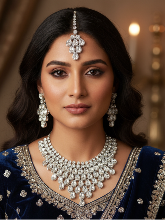 Royal White Pear-Cut Polki Kundan Bridal Jewellery Set