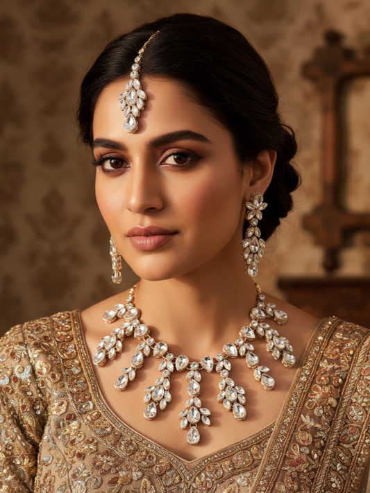 Crystal Teardrop Kundan Bridal Jewellery Set