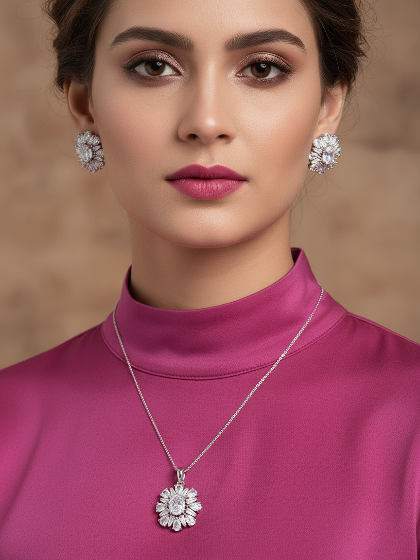 Crystal Bloom American Diamond Pendant Set