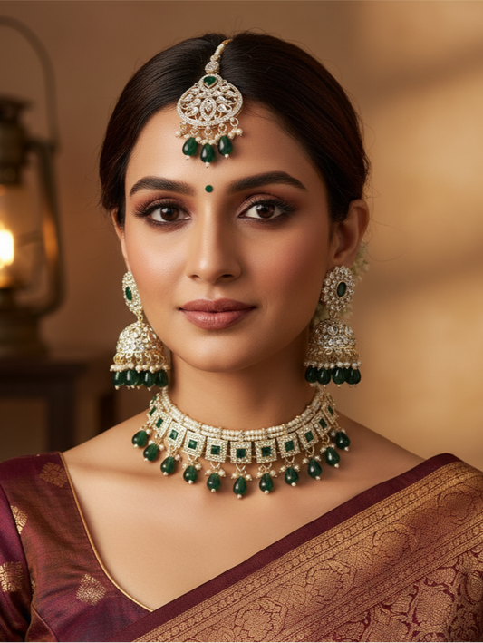 Emerald & Pearl Kundan Bridal Jewellery Set
